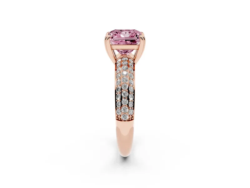 Princess Cut Three Row Pave Engagement Ring Setting for a Fancy Pink Lab-Grown Diamond | Rose Gold