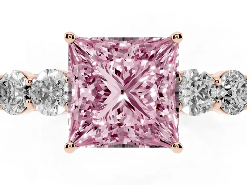 Princess Cut 5 Stone Engagement Ring Setting for a Fancy Pink Lab-Grown Diamond | Rose Gold