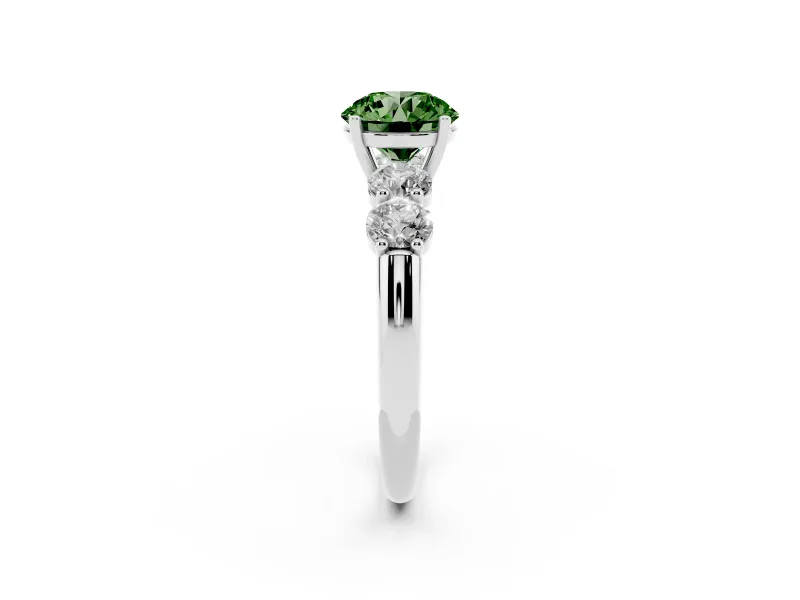 Round Five Stone Engagement Ring Setting for a Fancy Green Lab-Grown Diamond | Plain Band | Platinum