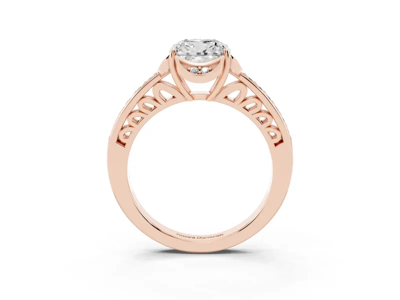 Cushion Cut Floral Pavé Engagement Ring Setting | Petal Accents | Rose Gold