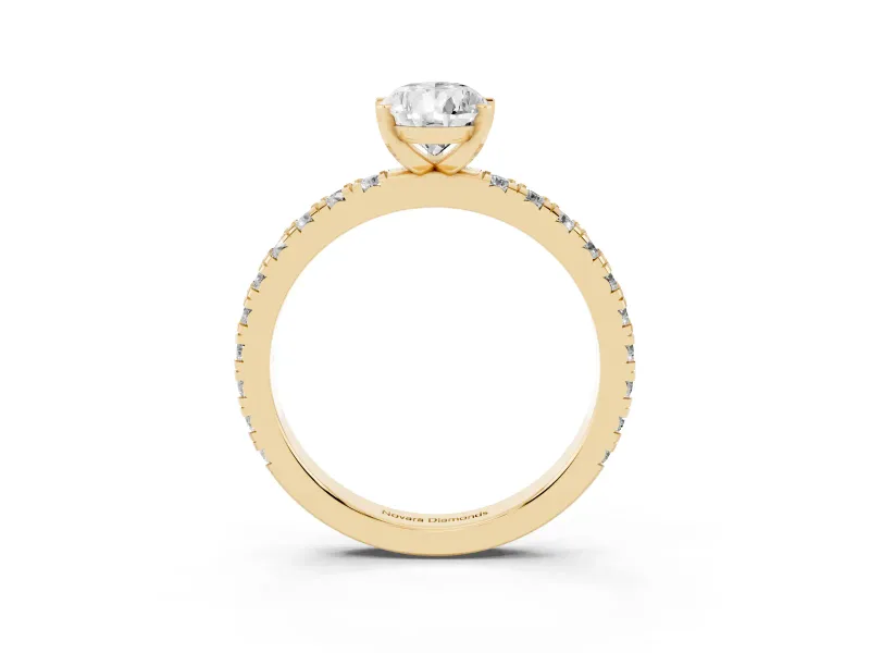 Pear Cut Diamond Pavé Band Solitaire Set in Yellow gold with Prong Setting