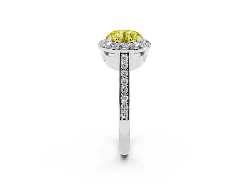 Round Floral Halo Engagement Ring Setting for a Fancy Yellow Lab-Grown Diamond | Large Round Accents | White Gold