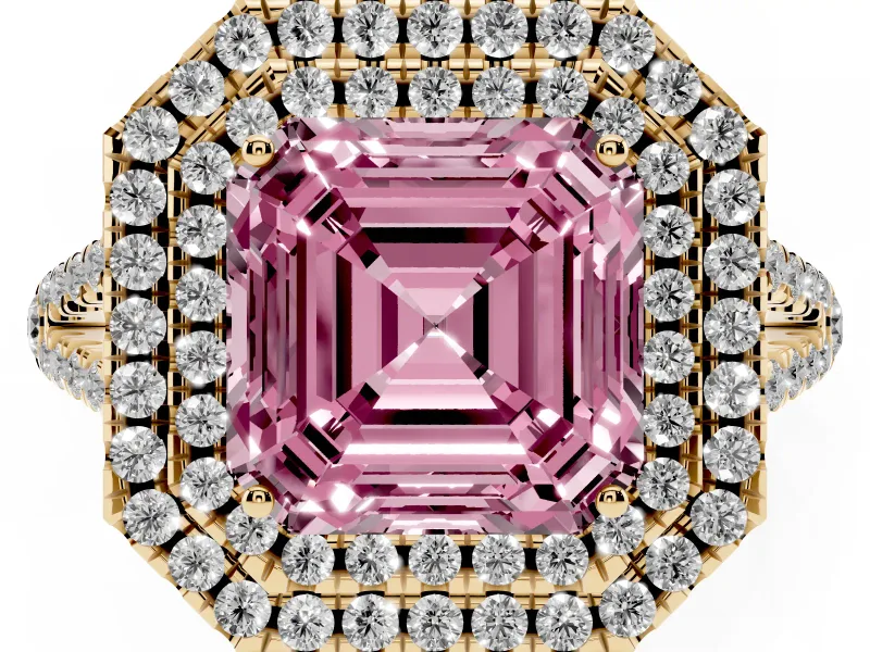 Asscher Cut Halo Engagement Ring Setting for a Fancy Pink Lab-Grown Diamond | Yellow Gold - Design NV-24799