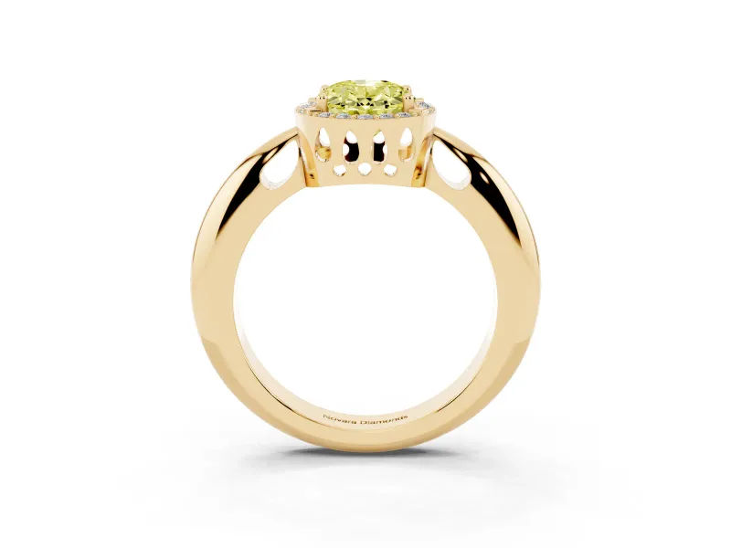 Oval Halo Engagement Ring Setting for a Fancy Yellow Lab-Grown Diamond | Plain Band | Yellow Gold