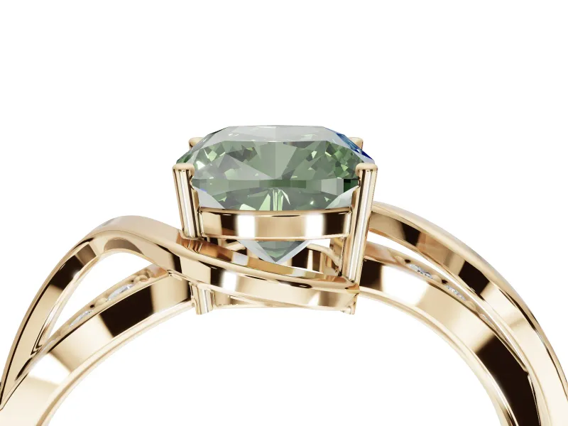 Cushion Cut Bypass Solitaire Engagement Ring Setting for a Fancy Green Lab-Grown Diamond | Pavé Strands | Yellow Gold