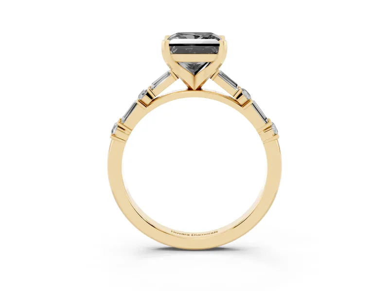 Princess Cut Baguette Side Stone Engagement Ring Setting for a Black Center | Yellow Gold