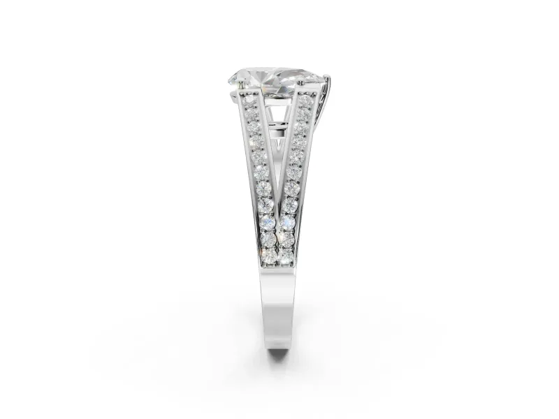 Pear-Shaped Split Shank Pavé Engagement Ring Setting | Engraved Leaf Sides | Platinum