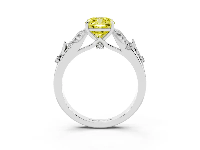 Cushion Cut Leaf Solitaire Engagement Ring Setting for a Fancy Yellow Lab-Grown Diamond | Sterling Silver