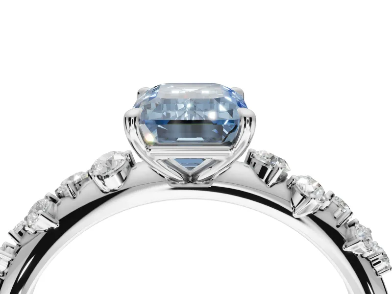 Emerald Cut Graduated Solitaire Engagement Ring Setting for a Fancy Blue Lab-Grown Diamond | Sterling Silver