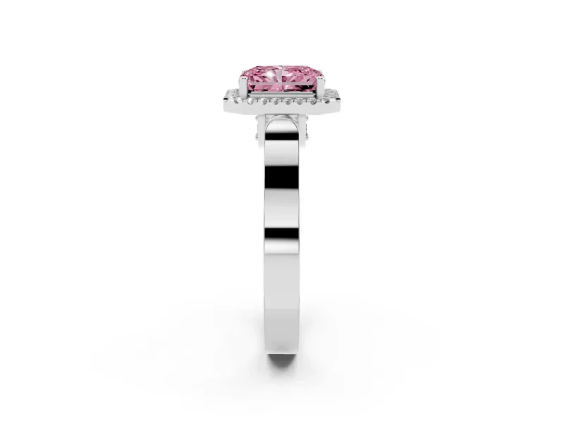 Radiant Cut Halo Engagement Ring Setting for a Fancy Pink Lab-Grown Diamond | Pavé Panel Shoulders | Platinum