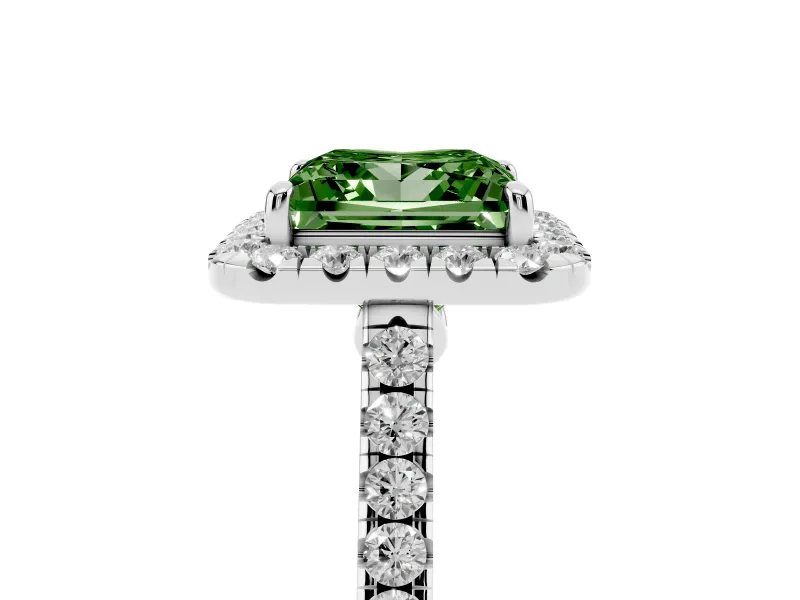 Princess Cut Halo Engagement Ring Setting for a Fancy Green Lab-Grown Diamond | Pave Shoulders | Platinum