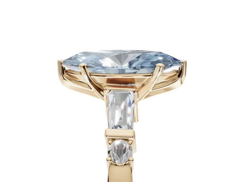 Marquise Tapered Baguette Engagement Ring Setting for a Fancy Blue Lab-Grown Diamond | Yellow Gold
