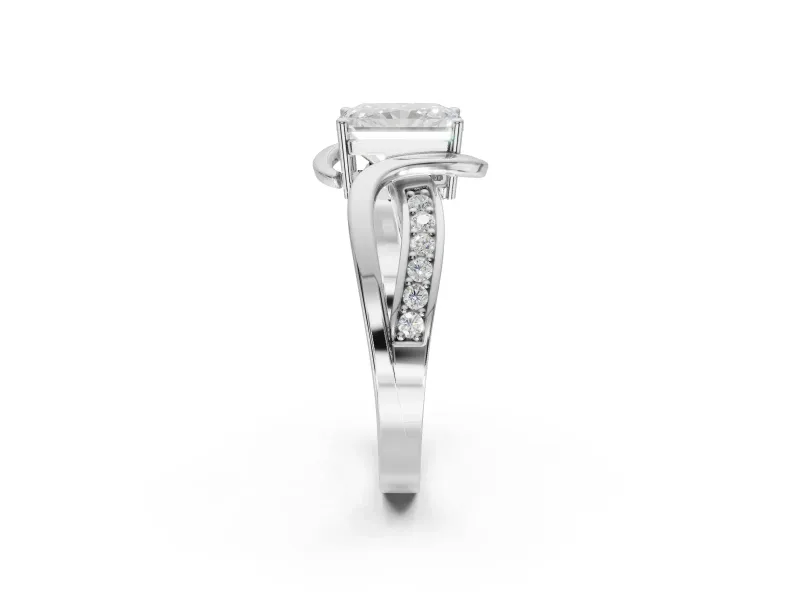 Radiant Cut Bypass Solitaire Engagement Ring Setting | Pavé and Plain Strands | Sterling Silver