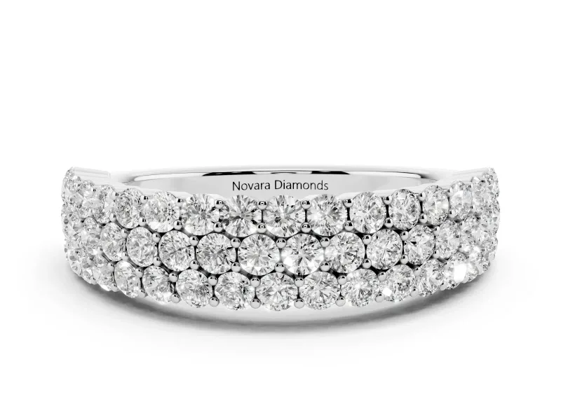 Round Diamond Checkerboard Pavé Promise Ring Set in Silver with Round Pavé Accents