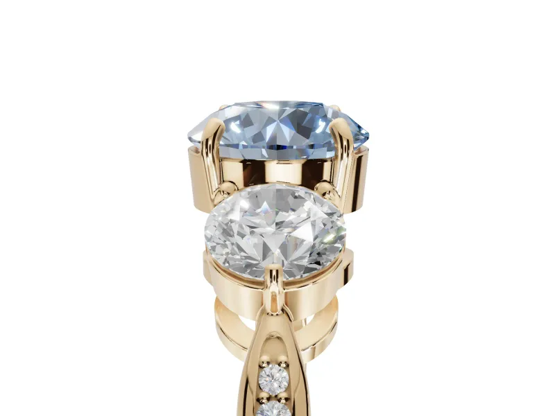 Round Three Stone Engagement Ring Setting for a Fancy Blue Lab-Grown Diamond | Tapered Pave Band | Yellow Gold