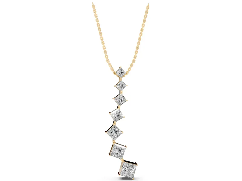 Princess Cut Lab-Grown Diamond Graduated Curve Drop Necklace | Set on Point | Yellow Gold