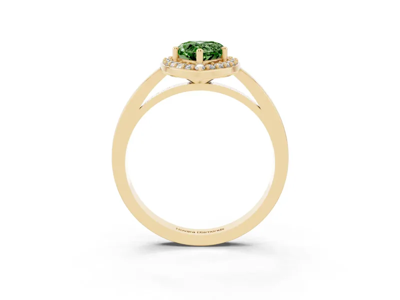 Fancy Green Pear Cut Diamond Halo Ring Set in Yellow gold with Solitaire Band and Prong Setting
