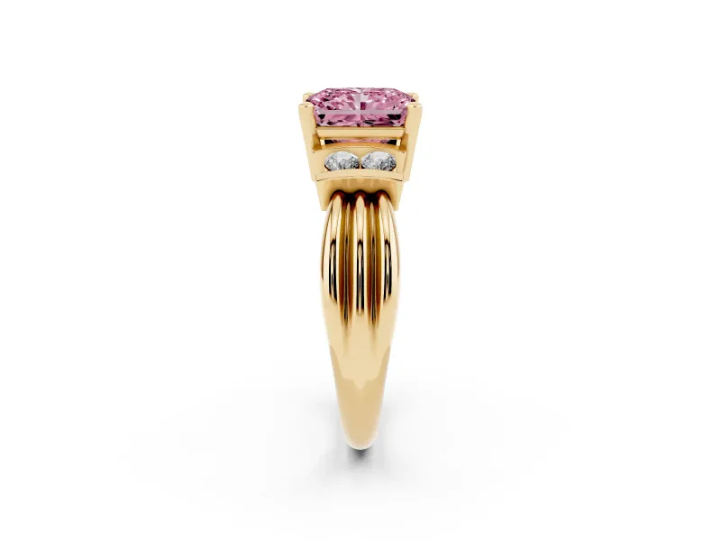 Radiant Cut Bar-Set Engagement Ring Setting for a Fancy Pink Lab-Grown Diamond | Yellow Gold