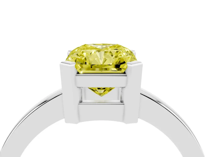 Radiant Cut Solitaire Engagement Ring Setting for a Fancy Yellow Lab-Grown Diamond | Flat Tab Prongs | Sterling Silver