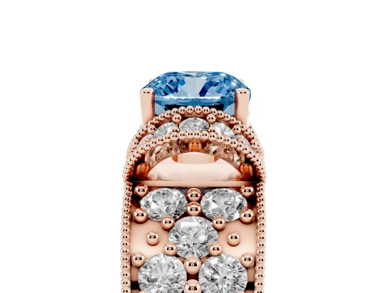 Cushion Cut Vintage Pave Engagement Ring Setting for a Fancy Blue Lab-Grown Diamond | Milgrain Edges | Rose Gold