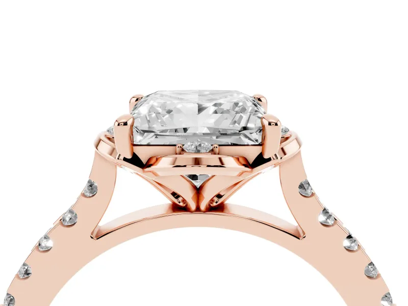 Princess Cut Floral Petal Engagement Ring Setting | Petal Accents | Rose Gold