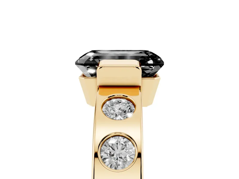 Emerald Cut Tension Style Engagement Ring Setting for a Black Center | Yellow Gold