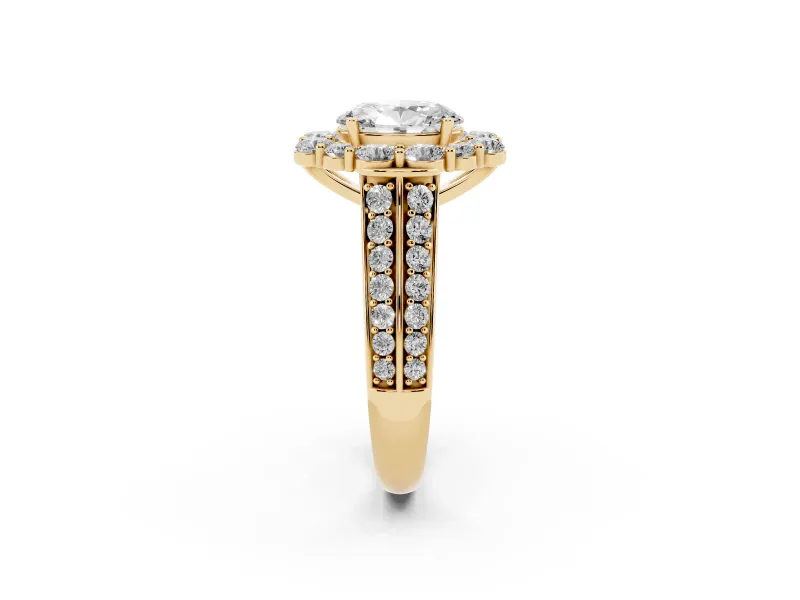 Oval Large Accent Halo Engagement Ring Setting | Graduated Pavé | Yellow Gold