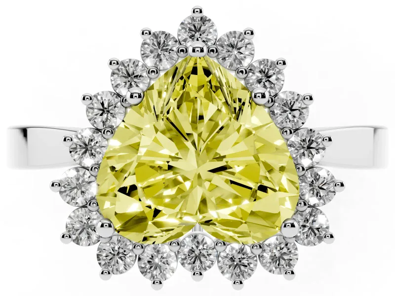 Heart-Shaped Scalloped Halo Engagement Ring Setting for a Fancy Yellow Lab-Grown Diamond | Flat Plain Band | White Gold
