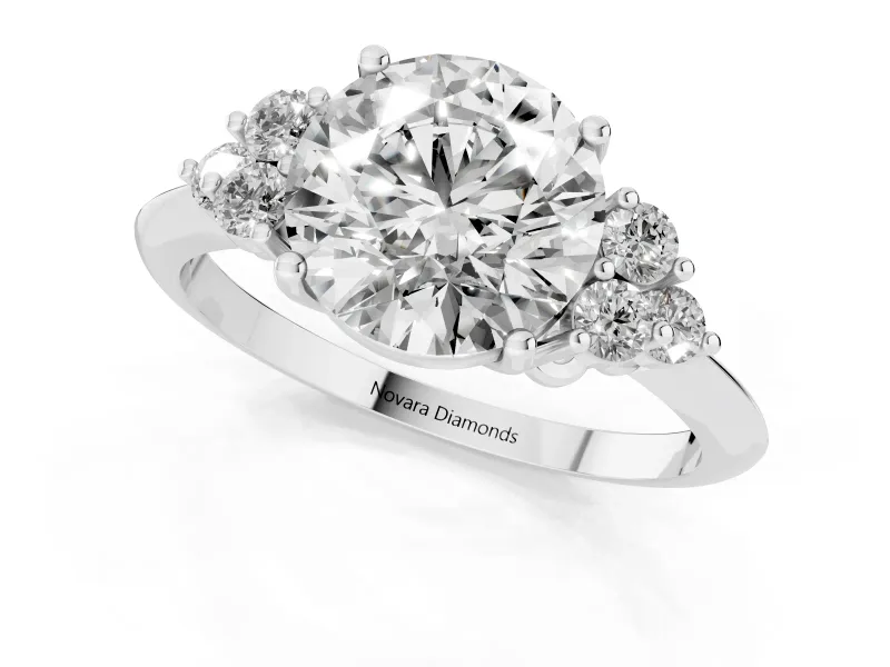 Round Cluster Accent Engagement Ring Setting | Plain Band | White Gold