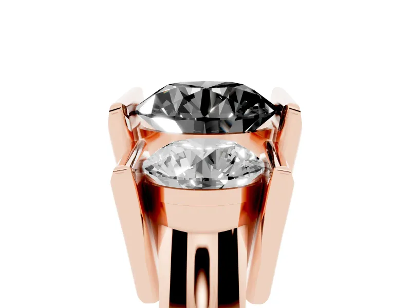 Round Channel-Set Three Stone Engagement Ring Setting for a Black Center | Rose Gold
