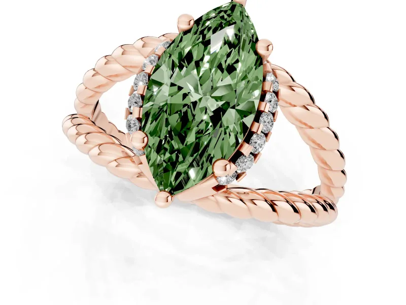 Marquise Rope Split Shank Engagement Ring Setting for a Fancy Green Lab-Grown Diamond | Rose Gold