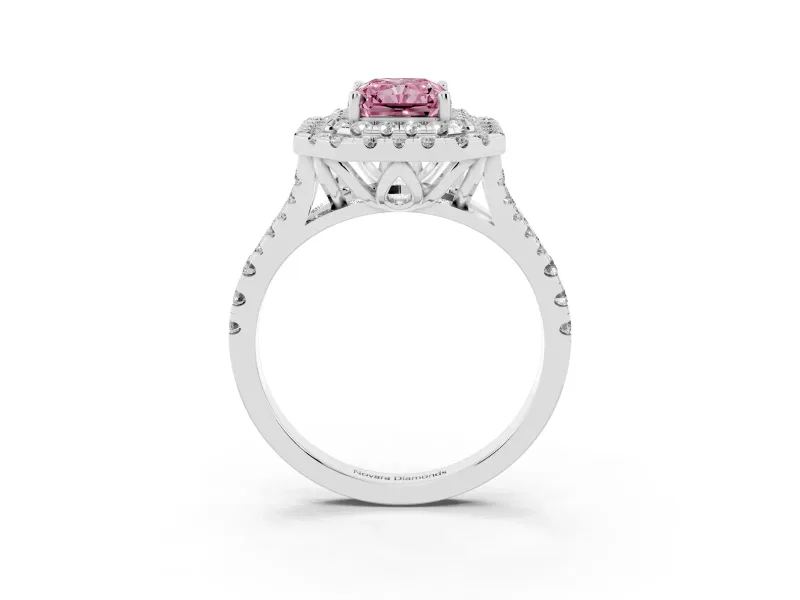 Radiant Cut Halo Split Shank Engagement Ring Setting for a Fancy Pink Lab-Grown Diamond | Sterling Silver