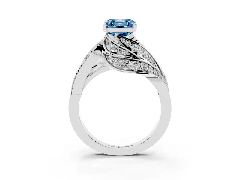Asscher Cut Bypass Pavé Engagement Ring Setting for a Fancy Blue Lab-Grown Diamond | Graduated Pavé | Sterling Silver