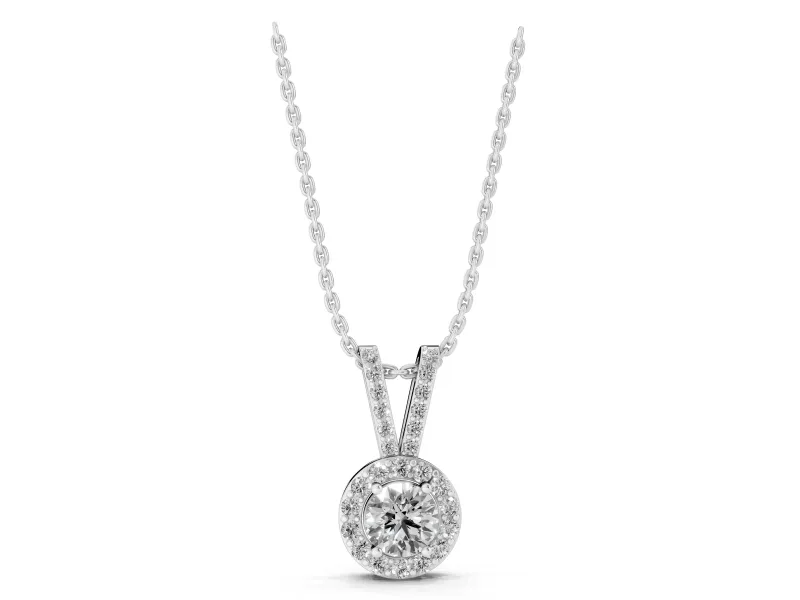 Round Lab-Grown Diamond Halo Pendant Necklace | Pavé Split Bail | White Gold