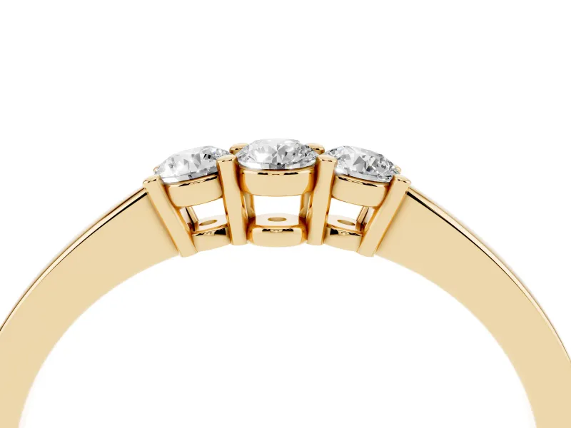 Round Lab-Grown Diamond Three Stone Curved Wedding Band | Prong Set | Yellow Gold