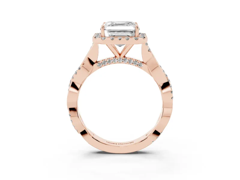 Asscher Cut Halo Engagement Ring Setting | Pavé Twist Band | Rose Gold