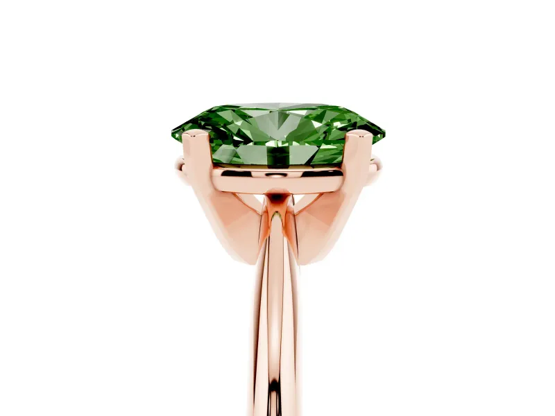 Fancy Green Oval Cut Diamond Solitaire Ring Set in Rose gold with Prong Setting on a Plain Round Band