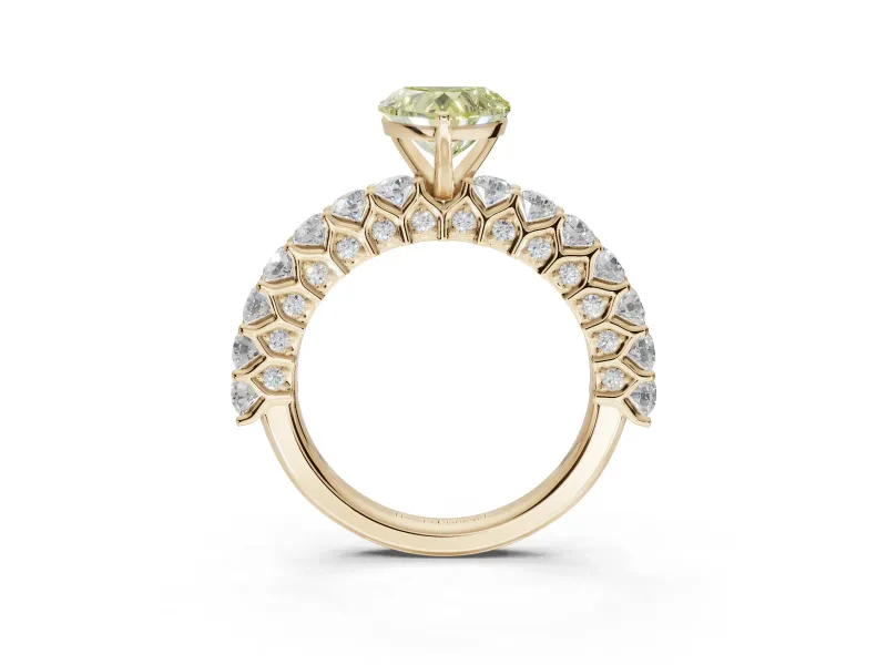 Heart-Shaped Shared Prong Engagement Ring Setting for a Fancy Yellow Lab-Grown Diamond | Yellow Gold
