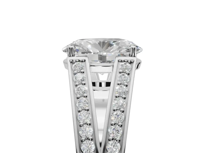 Oval Split Shank Pavé Engagement Ring Setting | Engraved Leaf Sides | White Gold