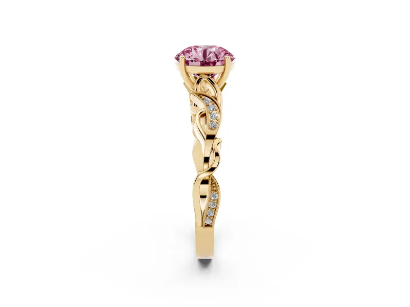 Round Vine Engagement Ring Setting for a Fancy Pink Lab-Grown Diamond | Yellow Gold