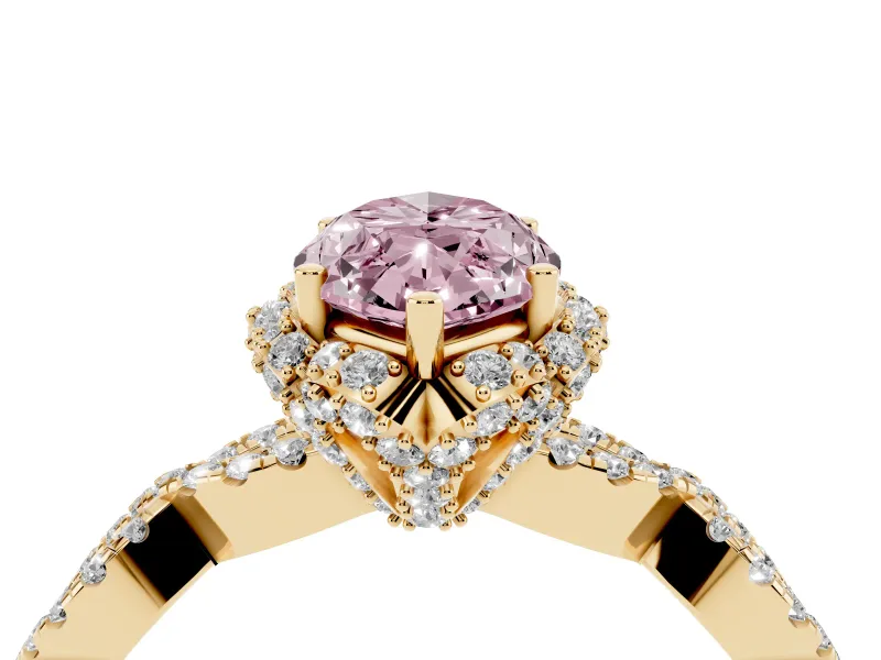 Marquise Milgrain Halo Engagement Ring Setting for a Fancy Pink Lab-Grown Diamond | Graduated Shoulders | Yellow Gold