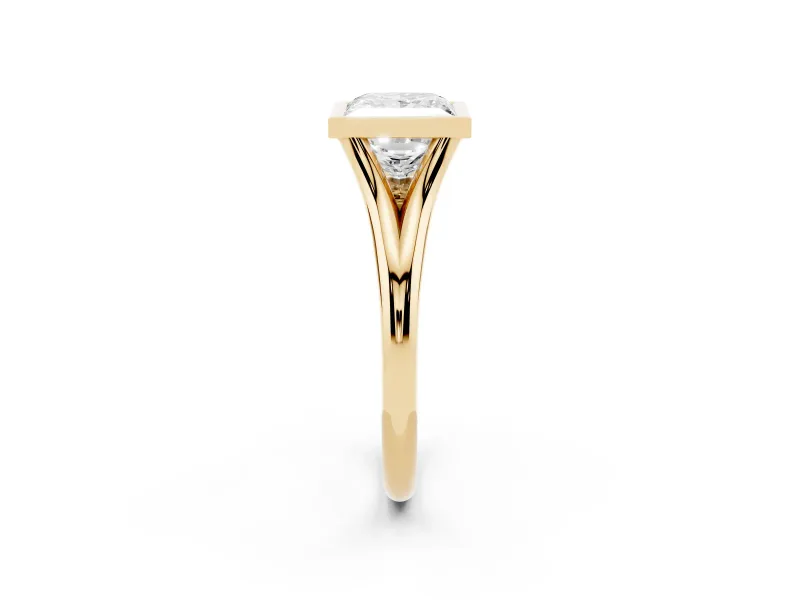 Princess Cut Bezel Solitaire Engagement Ring Setting | V Split Shank | Yellow Gold