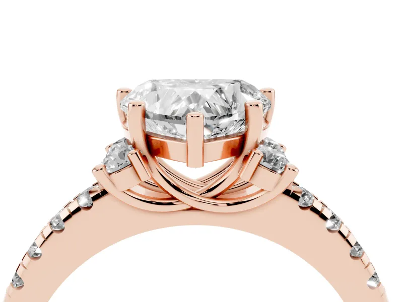 Heart-Shaped Side Stone Pave Engagement Ring Setting | Paired Round Accents | Rose Gold