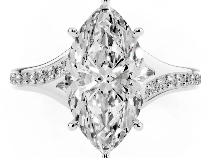 Marquise Pave Solitaire Engagement Ring Setting | Sweeping Shoulders | White Gold