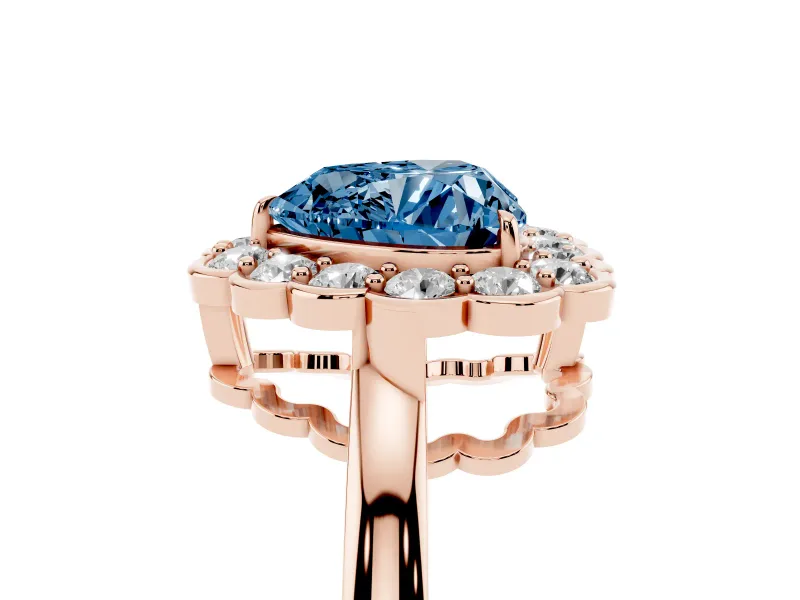 Heart-Shaped Scalloped Cluster Halo Engagement Ring Setting for a Fancy Blue Lab-Grown Diamond | Plain Band | Rose Gold