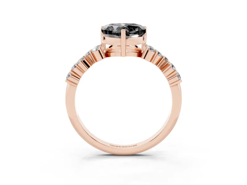 Heart-Shaped Scattered Accent Engagement Ring Setting for a Black Center | Slim Band | Rose Gold