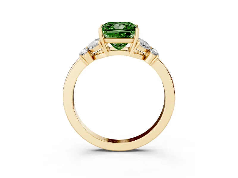 Princess Cut Petal Engagement Ring Setting for a Fancy Green Lab-Grown Diamond | Yellow Gold