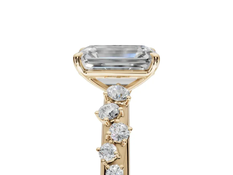 Emerald Cut Solitaire Engagement Ring Setting | Graduated Scattered Accents | Yellow Gold