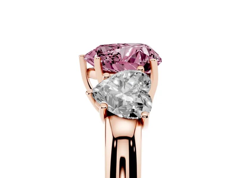Heart-Shaped Three Stone Engagement Ring Setting for a Fancy Pink Lab-Grown Diamond | Matching Side Stones | Rose Gold