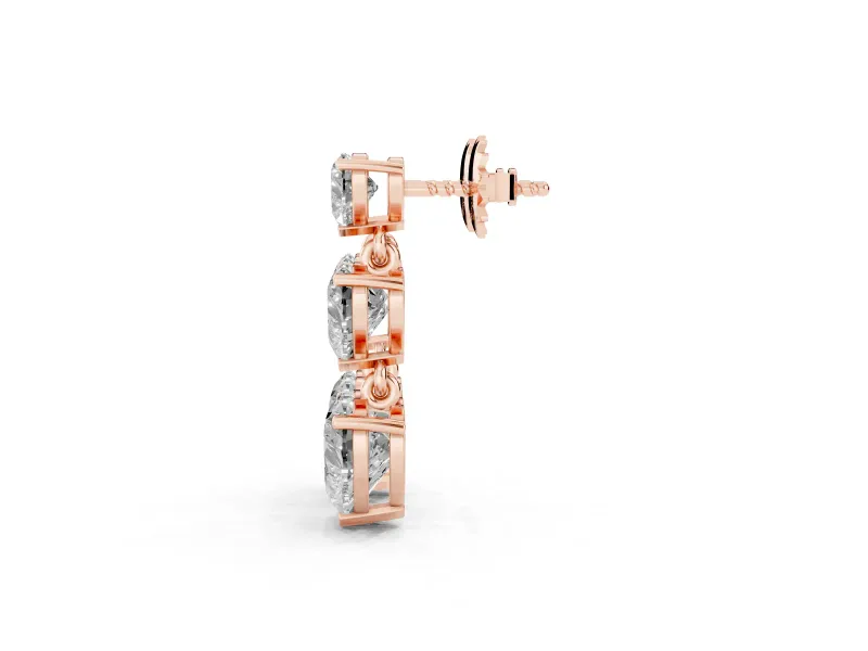 Heart Lab-Grown Diamond Graduated Triple Drop Earrings | Linked Hearts | Rose Gold